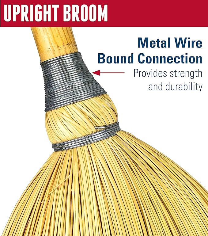 Weiler 95033 Heavy-Duty Corn Broom with Wooden Handle 5 Sews 100% Natural Corn Fill for Indoor or Outdoor Sweeping