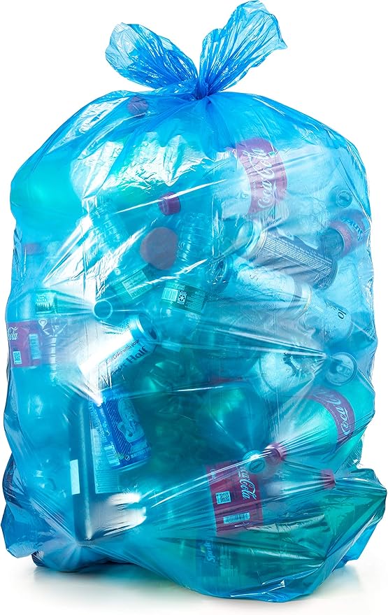 33 Gallon Trash Bags Blue Heavy Duty (Value Pack 100 Count w/Ties) Large Garbage Bags for 30–32–33 Gallon Trash Cans Recycling and Commercial Use