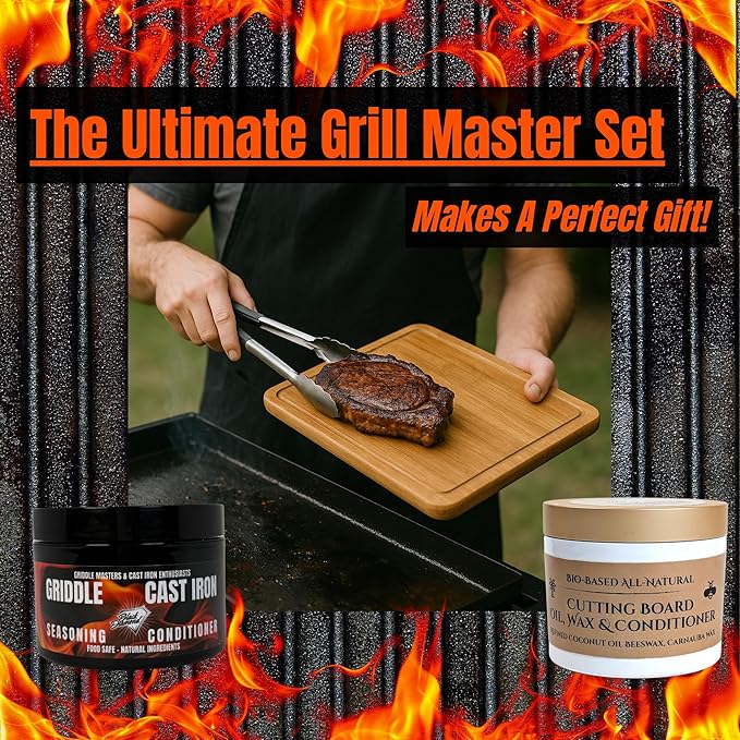Cutting Board Oil &amp Griddle Seasoning Bundle - Food-Grade Coconut Oil &amp Wax for Wood &amp Butcher Blocks. Conditioner for Cast Iron Skillets Griddles &amp Flat Top Grills (2 Pack)