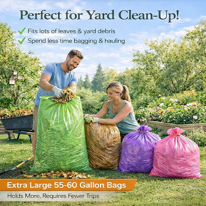YoYoRain-(55-60) Gallon Colorful Trash Bag Large Garbage Bag-22Mic 38 x 58Perfect for IndustrialLawnYard Waste and Kitchen(50Bags).