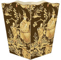 Brown and Gold Asian Toile Wastepaper Basket Chinoiserie Decoupage Wood Scalloped Top Decorative Wastebasket for Kitchen Bathroom Bedroom Living Room Office Handmade Made in the USA