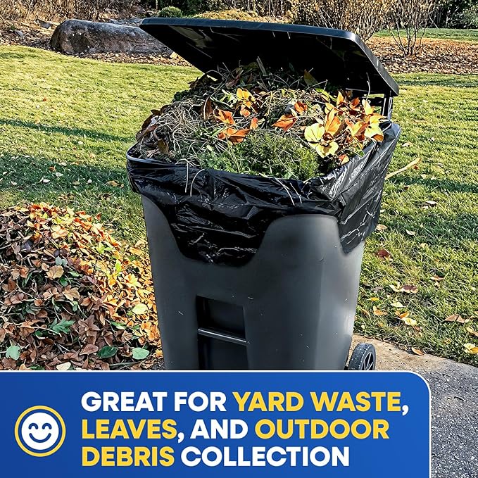 55-65 Gallon Trash Bags with Flap Ties 2 Mil Heavy Duty Fits Rubbermaid Brute Rollout 32-55 Gal Trash Cans 43 x 49 Large Durable Garbage Trash Can Liners Black 40 of Pack