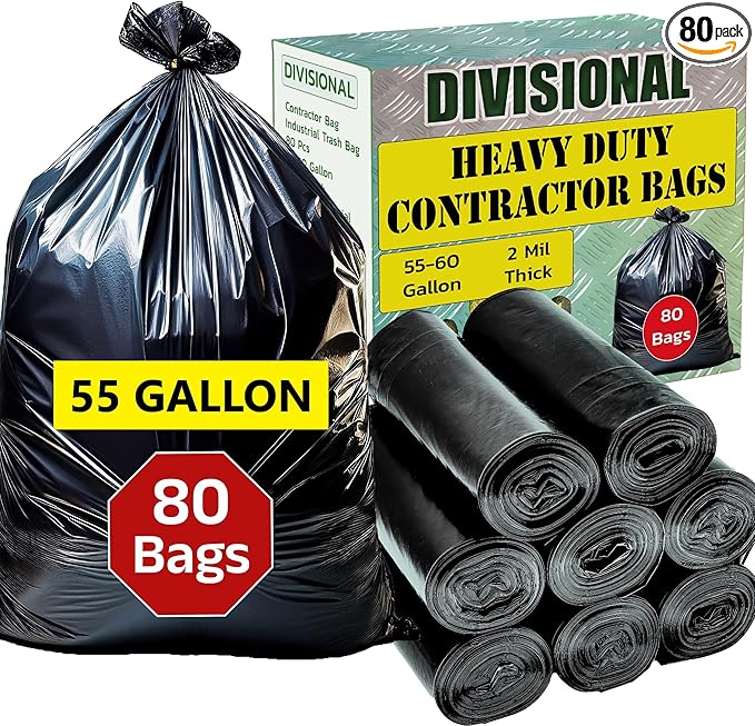 80 Count | Contractor Garbage Bags | 55 Gallon Contractor Bags Heavy Duty | 2 Mil | Heavy Duty Contractor Bags | Contractor Trash Bags | Heavy Duty Trash Bags
