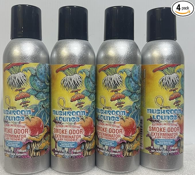 Smoke Odor Exterminator 198 gm/ 7 oz Large Spray Mushroom Lounge Set of Four Cans.
