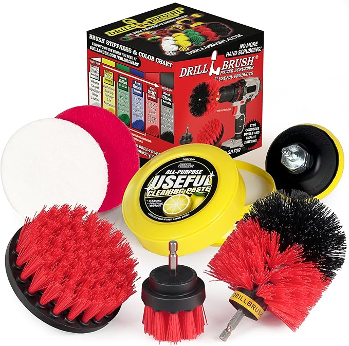 Heavy Duty Nylon Bristle Brush Cleaning Supplies with All Purpose Cleaner Paste Lemon Lime Scented - Ideal for Deck Patio Home Siding Outdoor Tile Garage Stainless Steel - Masonry Scrub Brush