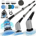YKYI Electric Spin Scrubber-Cordless Power Scrubber with 8 Brush Heads 3 Speeds &amp Adjustable Long Handle IPX7 Waterproof Shower Cleaning Brush for Bathroom Tile Bathtub Grout Kitchen(Off Grey