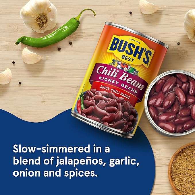 BUSH'S BEST 16 oz Canned Spicy Dark Red Chili Beans Source of Plant Based Protein and Fiber (Pack of 12)
