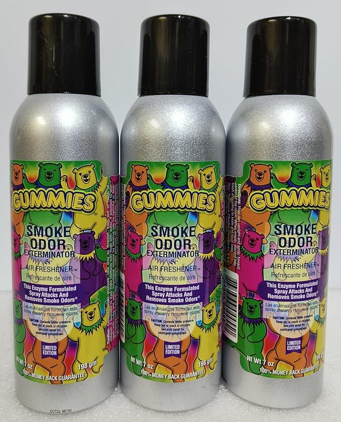 Smoke Odor Exterminator 198 gm/ 7 oz Large Spray Gummies 7oz Can 3 Pack. Assorted
