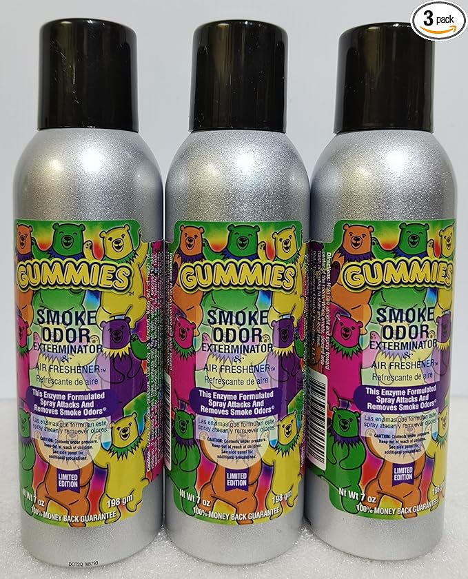 Smoke Odor Exterminator 198 gm/ 7 oz Large Spray Gummies 7oz Can 3 Pack. Assorted