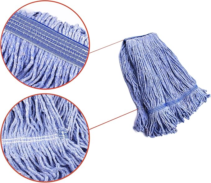 String Mop Heads Replacement Heavy Duty Commercial Grade Blue Cotton Looped End Wet Industrial Cleaning Mop Head Refills (4 Medium)