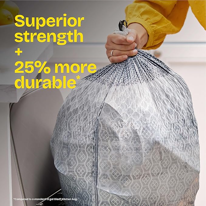 Glad ForceFlex MaxStrength Drawstring XL Kitchen Trash Bags 20 Gal Gain 80 Ct (Package May Vary)