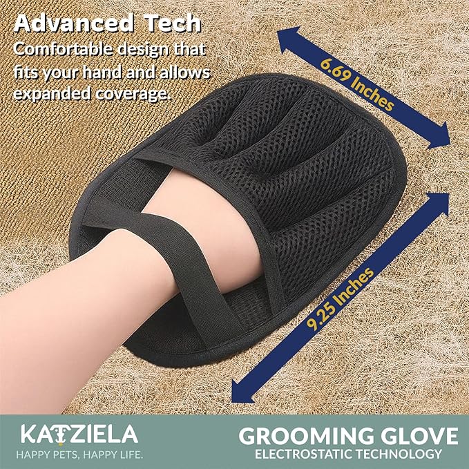 Katziela FurTidy Glove Pet Hair Remover Glove for Dogs &amp Cats Reusable Electrostatic Grooming Mitt for Furniture Clothing Carpet &amp Car Seats – Washable &amp Eco-Friendly Deshedding Tool