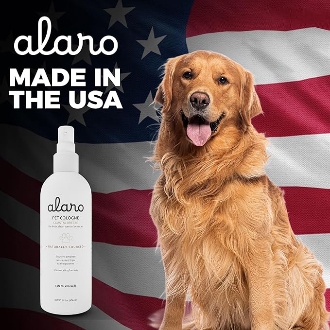 Alaro Dog Cologne Spray - Natural Deodorizing Spray - Long Lasting Coastal Breeze Scent - Pet-Safe Dog Perfume Spray for All Breeds - Made in USA - 16 oz