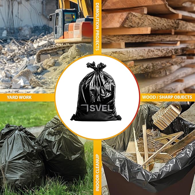 Heavy Duty Industrial Contractor Bags 42 gallons 2 Mil - 33 x 48 Thick and Tough Trash Bag for Construction Commerical Yard Outdoor use. (40)