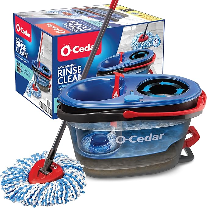 O-Cedar RinseClean Spin Mop &amp Bucket System | Clean with Water | Removes 99% of Bacteria