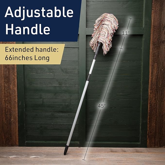 Dust Mop for Hardwood Floors - Extendable Duster Wand with 66” Long Telescoping Handle and Washable Wool Floor Mop Head - Long Dusters for Cleaning - Household Cleaning Tools by Kings County Tools