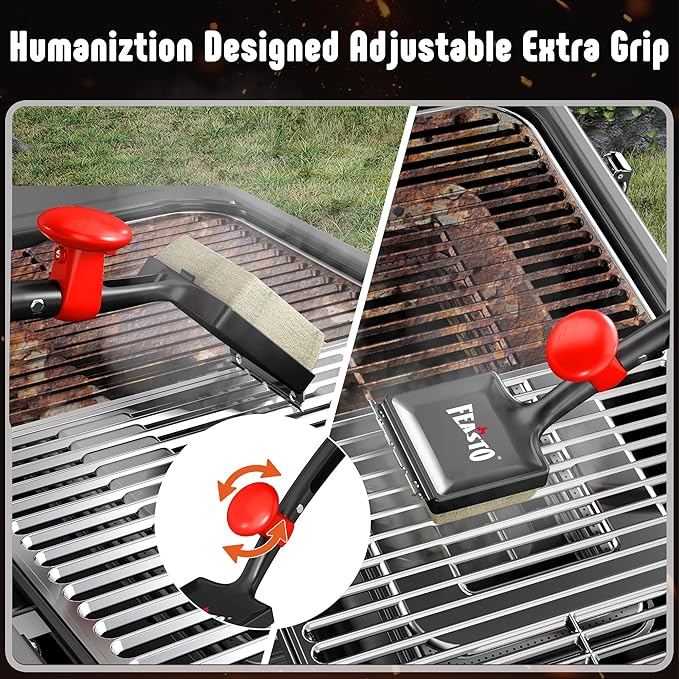 Grill Brush for Outdoor Grill &amp BBQ Grill Brush 6-in-1 Bristle-Free with Interwoven-Tech &amp Thermal-Sensitive Sponge Stainless Steel Scraper 360° Rotating Knob Bottle Opener &amp Grates Ho