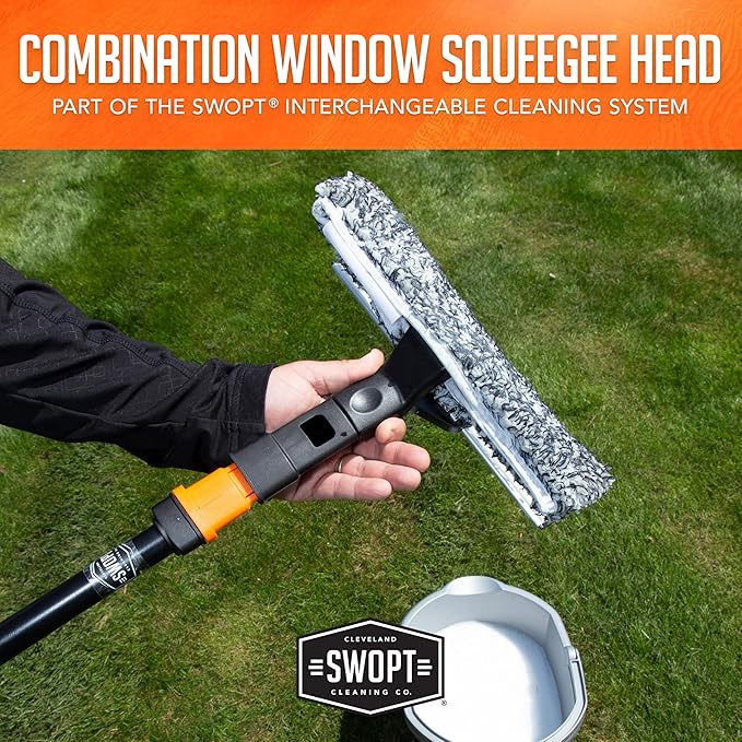 SWOPT 12 Combination Squeegee Head - Blade With Detachable Microfiber Scrubbing Pad - Interchangeable With All SWOPT Products for Efficient Cleaning and Storage