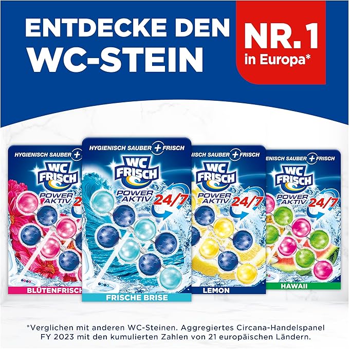 WC-Frisch Kraft Active Fragrance Rinser Fresh Breeze (2 x 50 g) Toilet Cleaner for Cleaning with Every Flush Fragrance Stones for Long-Lasting Fresh Fragrance + 50% Anti-limescale Effect