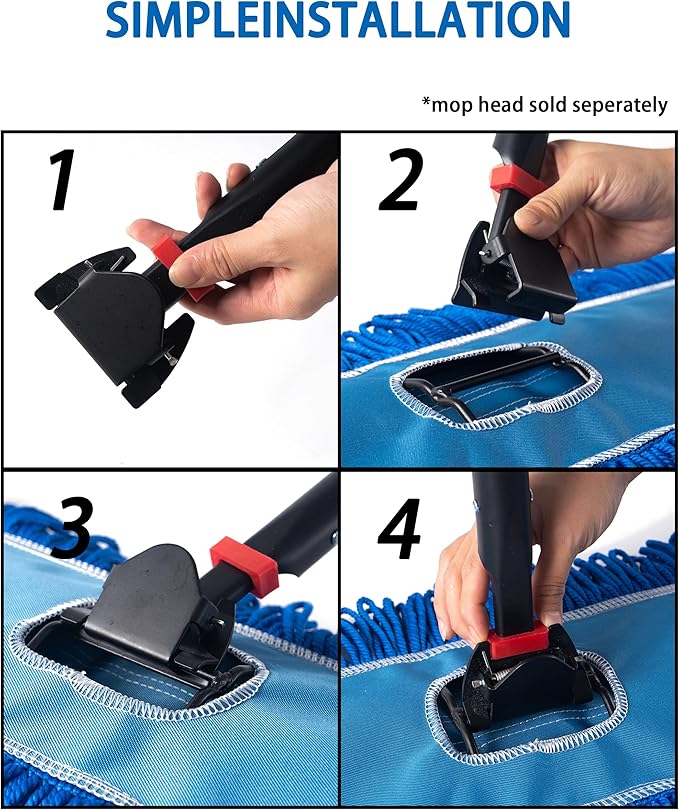 Matthew Cleaning Jaw Clamp Mop Handle Snap-On Fiberglass Dust Mop Handle for Floor Cleaning Gripper Holder with Clip-On Connector for Janitorial Supplies Commercial UseRestaurants 60 Inches Blue