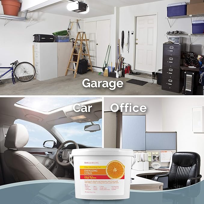 SMELLS BEGONE 1-Gallon Gel Odor Eliminator – High-Capacity Long-Lasting Absorber for Large Basements Garages Workshops &amp Commercial Areas – Remove Tough Odor with Essential Oils (Energizing Cit