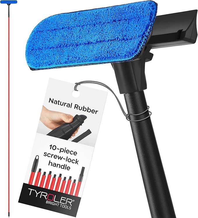 Tyroler Professional Window Squeegee for Home1 ft-12.5 ft Long Squeegee for Window Cleaning 2-in-1 Window Cleaning Squeegee Kit Indoor &amp Outdoor Window Cleaner Tool for High Windows &amp Glass