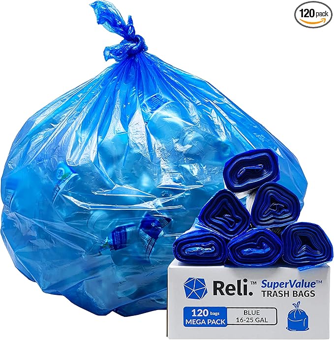 Reli. SuperValue 16-25 Gallon Recycling Bags | 120 Count | Blue Trash Bags