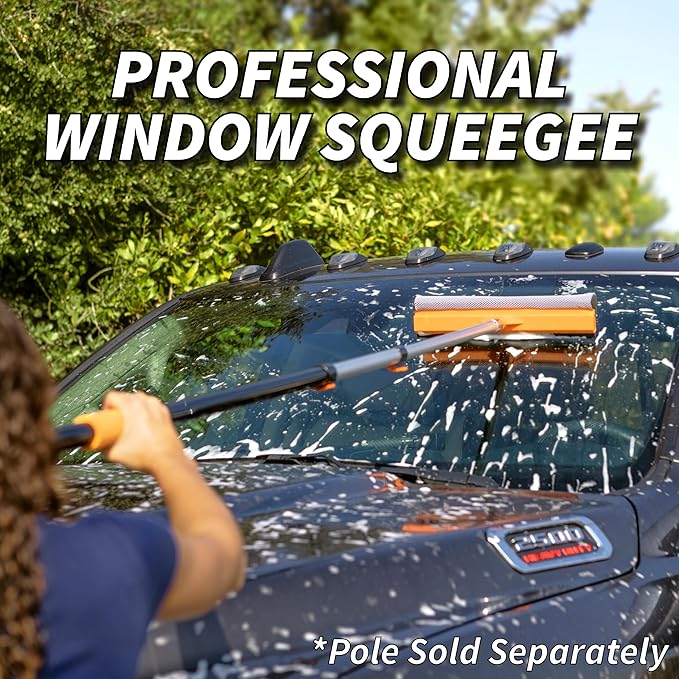 15 Window Washer Squeegee Attachment // Multi-Use Squeegee for Car and Window Cleaning Fits All Extension Poles with Standard Acme Thread // Professional Window Cleaning Tool (Pole Sold Separately)