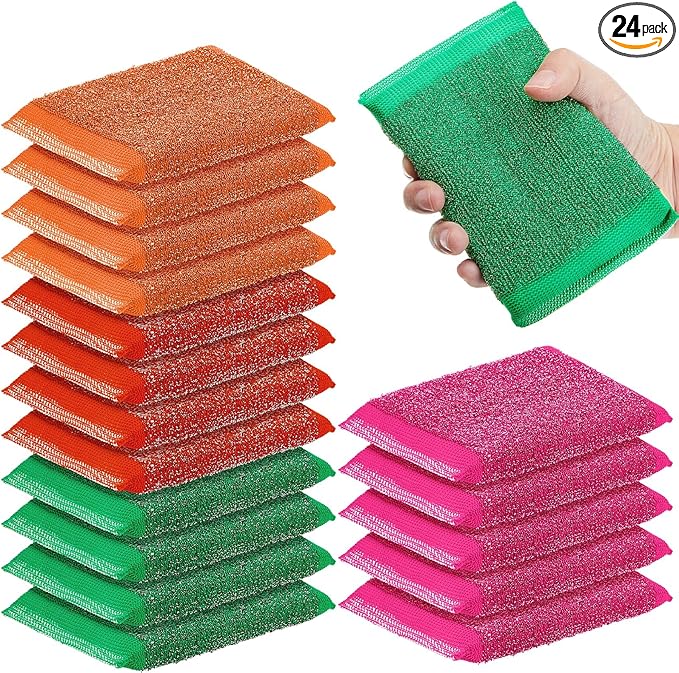 Thyle 24 Pack Steel Scrub Sponges for Dishes Non Scratch Scouring Multi Use Metal Scrubber Heavy Duty Dish Wash Kitchen Sponge for Pot Dish Washing Hard Surface Cleaning (Vibrant Color)