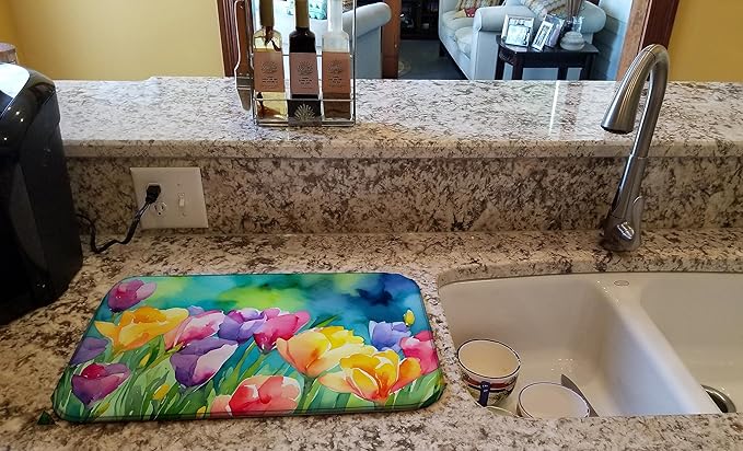 Caroline's Treasures DAC1566DDM Freesias in Watercolor Dish Drying Mat Absorbent Dish Drying Mat Pad for Kitchen Counter Dish Drainer Mat for Countertop 14 x 21 Multicolor