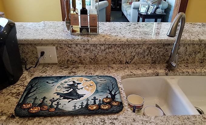 Caroline's Treasures DAC2219DDM Flying Witch Spooky Halloween Dish Drying Mat Absorbent Dish Drying Mat Pad for Kitchen Counter Dish Drainer Mat for Countertop 14 x 21 Multicolor