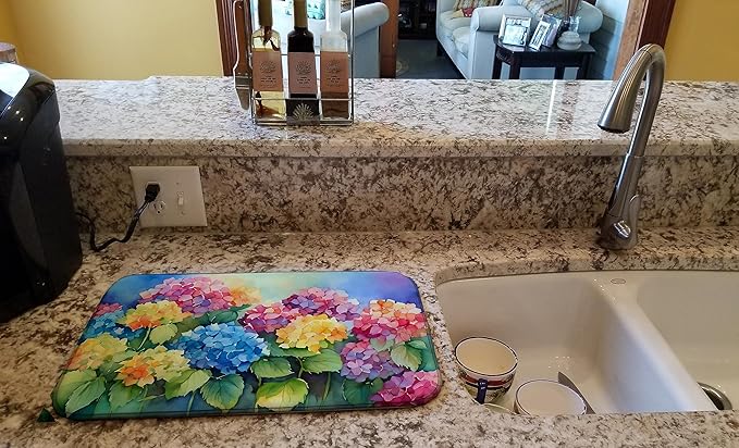 Caroline's Treasures DAC1574DDM Hydrangeas in Watercolor Dish Drying Mat Absorbent Dish Drying Mat Pad for Kitchen Counter Dish Drainer Mat for Countertop 14 x 21 Multicolor