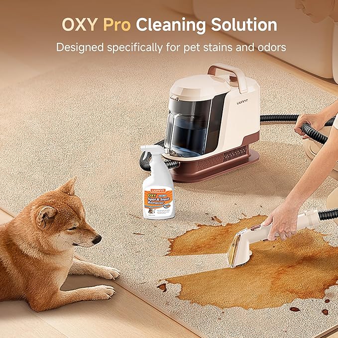 uwant Carpet Cleaner Machine 22Kpa Portable Carpet Cleaner for Pet Upholstery Cleaner Machine with Oxy Solution Set of 1 for Spot CarsRugFurniture
