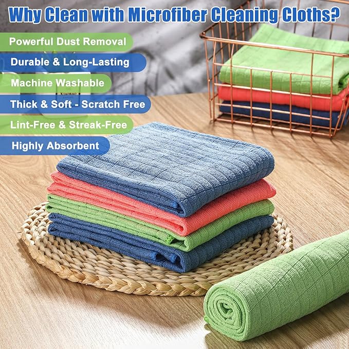 Nuanchu 20 Pieces Extra Large Microfiber Cleaning Cloth Rags Towels Bulk 20 x 28 Inch Washable Microfiber Reusable Car Drying Towel for Home Cleaning Car Wash Pet Drying Red Green Blue