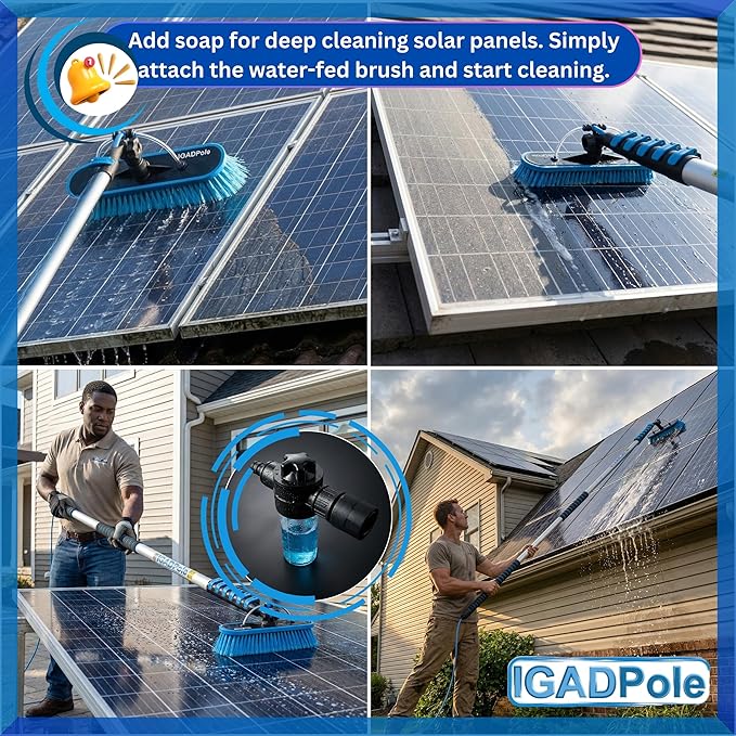 IGADPole 17 FT Water-Fed Cleaning Kit – Extendable Telescopic Pole with Soap-Dispenser Brush &amp Cobweb Duster Adjustable 5-17 FT Handle for Safe High Window Gutter Solar Panel &amp Exterior Cl