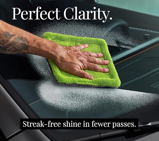 3-Pack 9”x9” Glass Flip Towel 1600 GSM Streak Free Lint Free for Car Detailing and Auto Glass Cleaning Dual-Color Gray &amp Lime Premium Microfiber Cloths