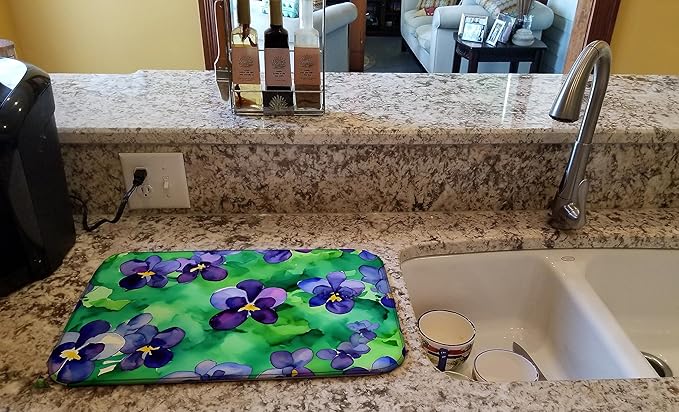 Caroline's Treasures DAC1717DDM Wisconsin Wood Violets in Watercolor Dish Drying Mat Absorbent Dish Drying Mat Pad for Kitchen Counter Dish Drainer Mat for Countertop 14 x 21 Multicolor