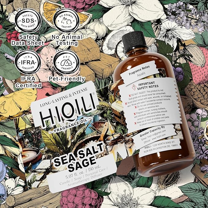 HIQILI Sea Salt Sage Fragrance Oil for Diffuser Use Candle Making Scents Soap Making Supplies Car/Hotel Collection Diffuser Oil - 5.07 Fl Oz