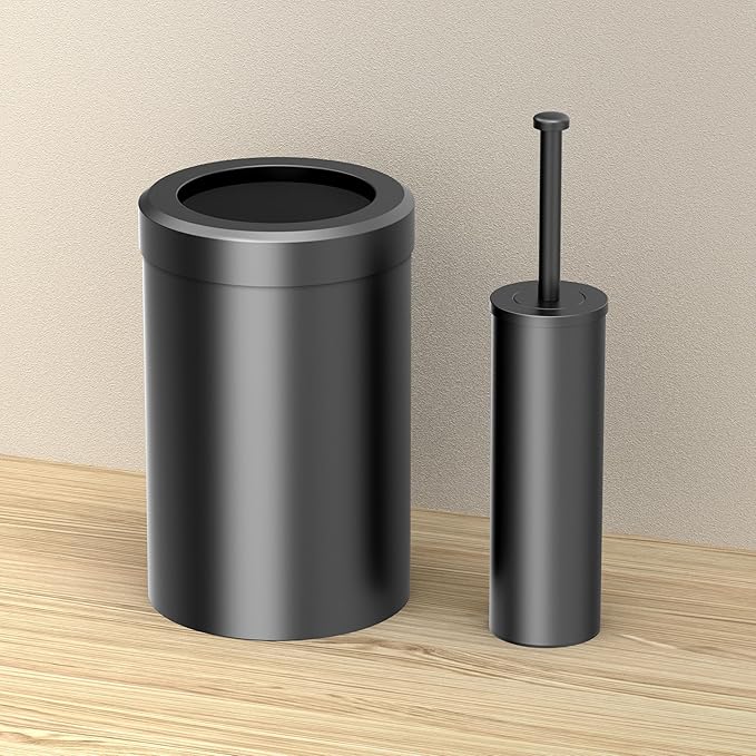 Gatco Small Bathroom Trash Can With Lid And Toilet Brush Set Round 3 Gallon Stainless Steel Wastebasket Under Sink Matte Black For Bathroom Bedroom Office (2977)