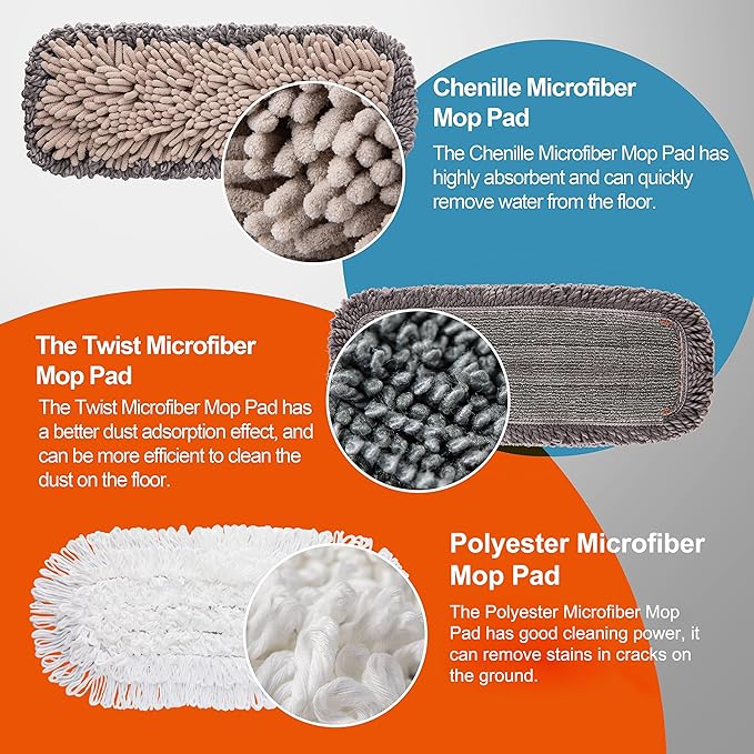 Mops for Floor Cleaning with 3 Different Washable Pads and Extendable 55” Long Handle Multifunction Dust Mop for HardwoodMarbleTile Floor MoppingOrange
