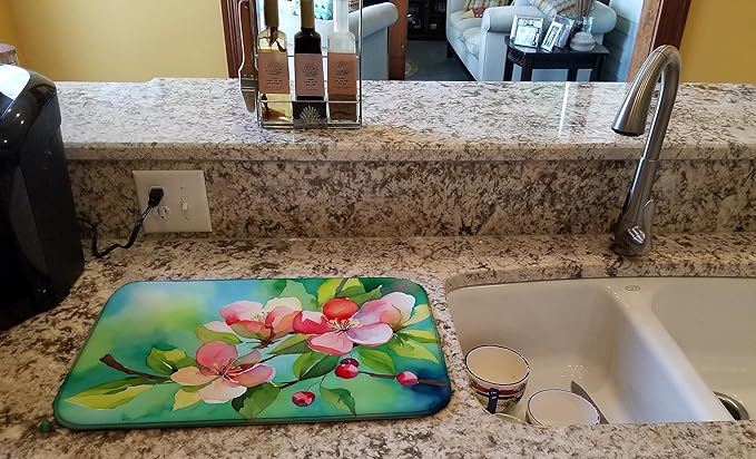 Caroline's Treasures DAC1627DDM Arkansas Apple Blossom in Watercolor Dish Drying Mat Absorbent Dish Drying Mat Pad for Kitchen Counter Dish Drainer Mat for Countertop 14 x 21 Multicolor