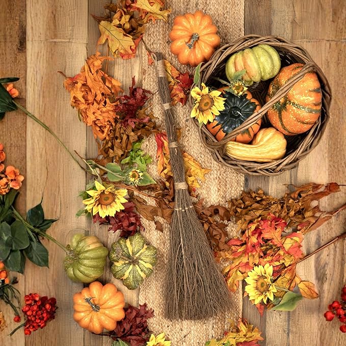Apple Splendor Scented Broom – 36 Inch Rustic Heather Broom with Rope Loop for Easy Hanging – Farmhouse Kitchen Accent Witchy Halloween Décor Cozy Holiday Home Decoration &amp Door Protection