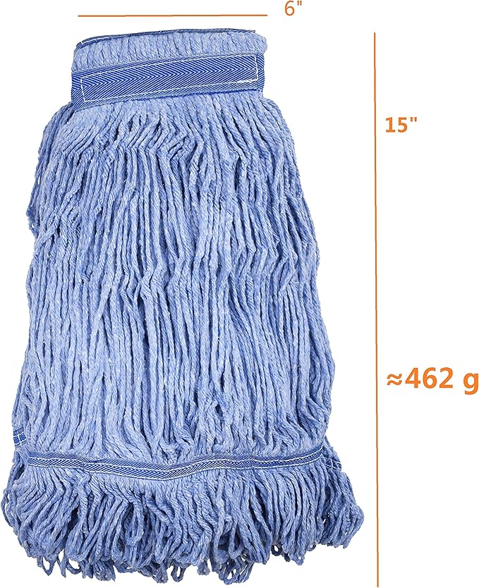 Mop Head Replacement Commercial Heavy Duty String Blue Wet Mop Heads for 3 Typs Commercial Mop Handle(6MediumWeight 16oz)