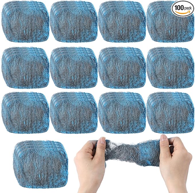 Domensi 100 Pcs Steel Wool Soap Pads Metal Scouring Cleaning Non Scratch Household Scrub Pads for Scouring Dirt Dish Pot Pan Oven Kitchen Cooktops Grease and Oil(Blue)