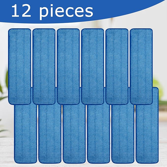 12 Pack Replacement Microfiber Pad - Thick - Universal Commercial 17-18 Inch Mop Head- Heavy Duty - Wet &amp Dry Commercial Cleaning Refills Reusable Mop Refills Fit for Most Microfiber Flat Mop Syst