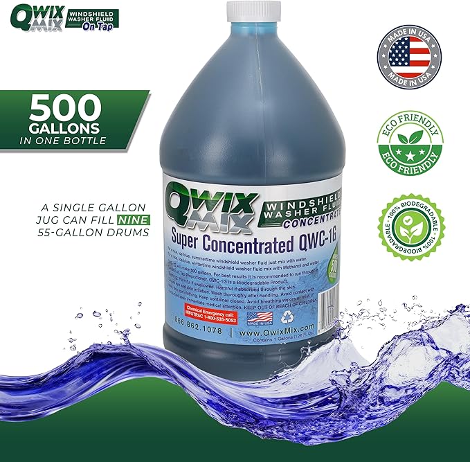 1-Gallon Windshield Washer Fluid Concentrate Makes 500 Gallons Biodegradable Bug Grime &amp Dirt Remover Fluid Commercial-Grade Streak-Free Glass Cleaner for Cars Trucks &amp Fleets