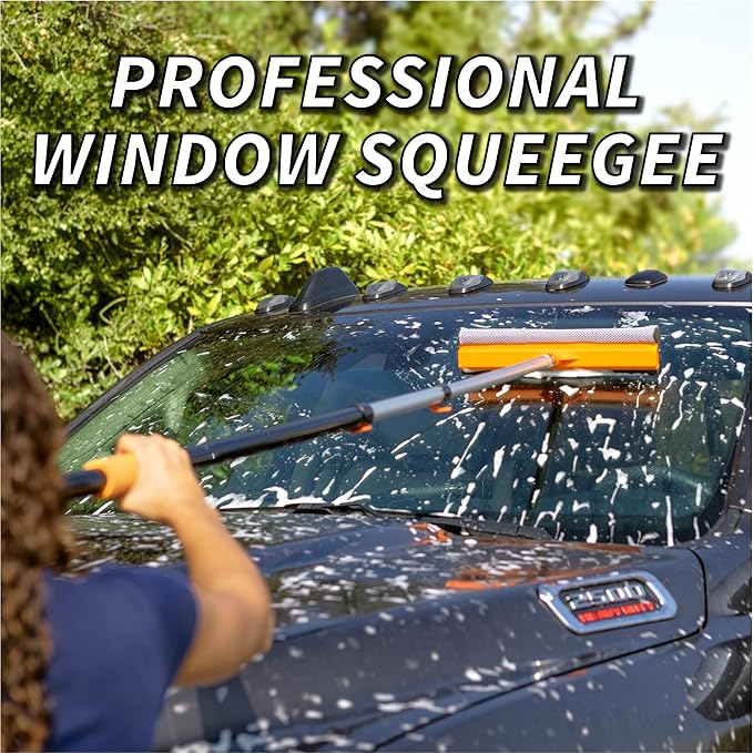 4-12 ft Window Washer Squeegee Kit with Extension Pole (20+ Foot Reach) // Long Handle Squeegee for Window Cleaning &amp Car Cleaning Multi-Use//Telescopic Professional Window Cleaning Squeegee for H