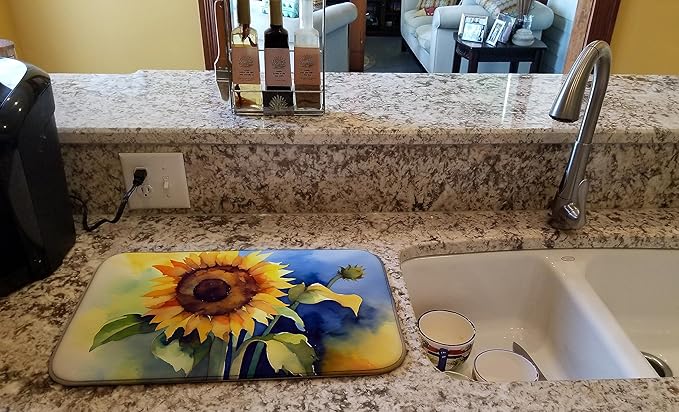 Caroline's Treasures DAC1613DDM Sunflowers in Watercolor Dish Drying Mat Absorbent Dish Drying Mat Pad for Kitchen Counter Dish Drainer Mat for Countertop 14 x 21 Multicolor