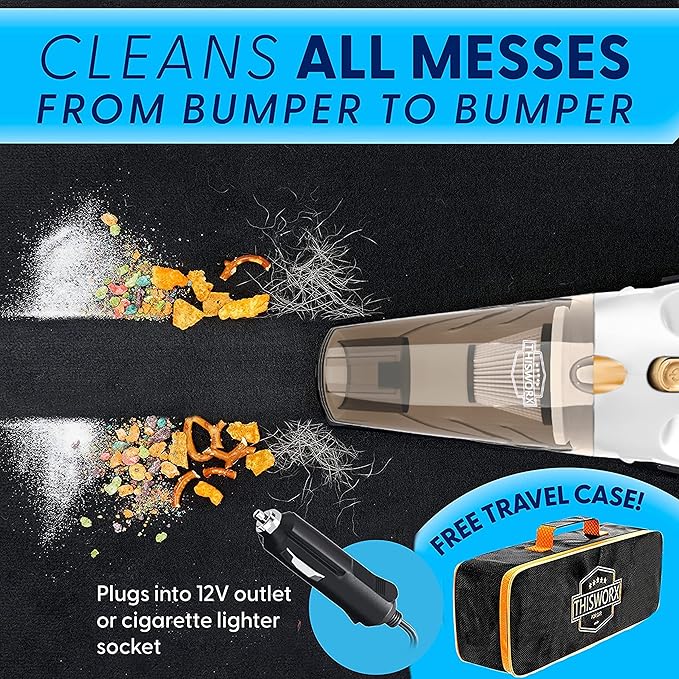 ThisWorx Car Vacuum Cleaner - Portable Handheld Mini Vacuum Cleaner W/ 16ft Cord Bag &amp Attachments - Small Vacuum for Car RV Boats Travel
