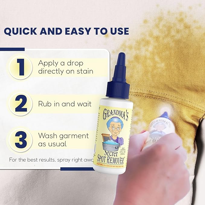 Grandma's Secret Spot Remover - Chlorine Bleach and Toxin-Free Fabric Stain Remover for Clothes - Removes Oil Paint Blood and Pet Stains – 2 Ounce 6 Pack